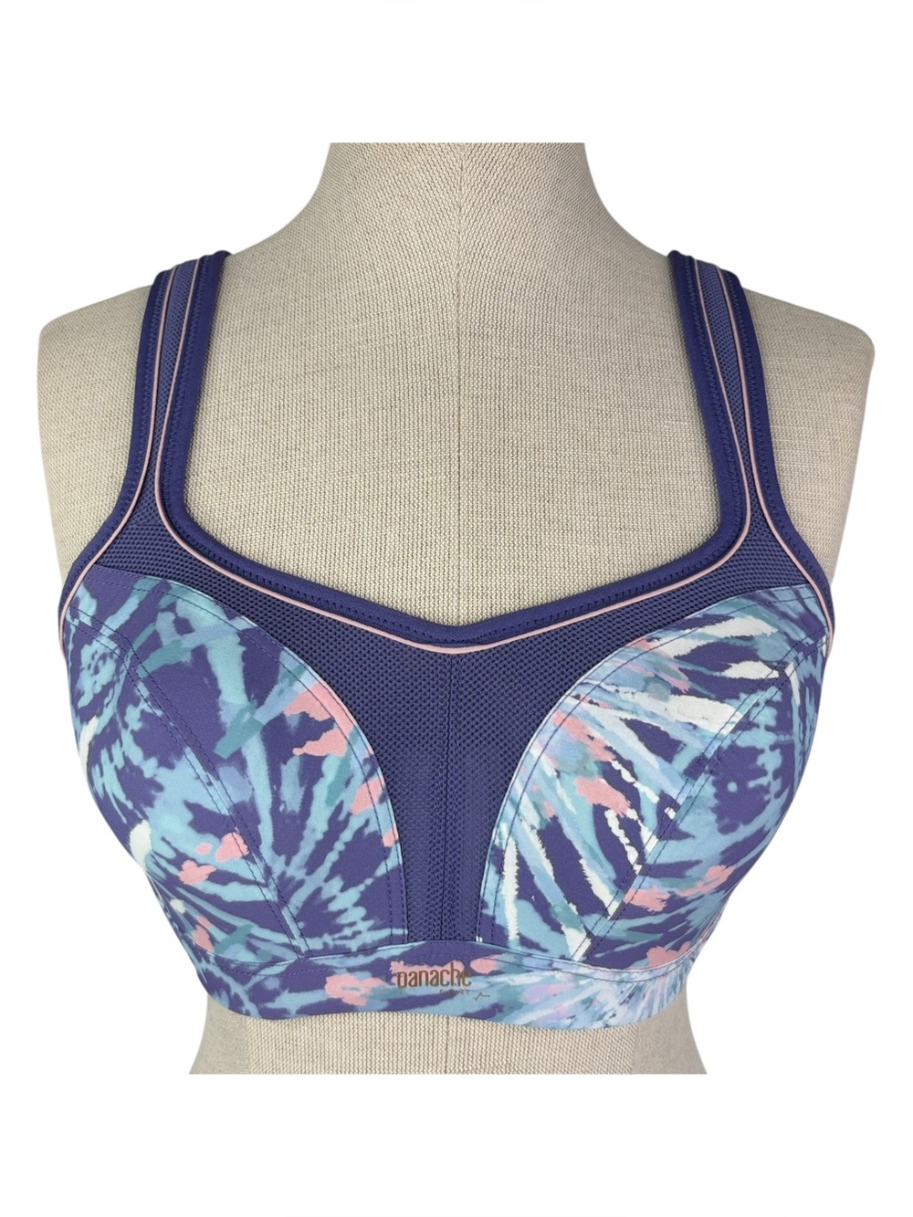 Panache Power Sport Wired Sports Bra sz 32DD * Purple Blue Tie Dye Underwire Bra